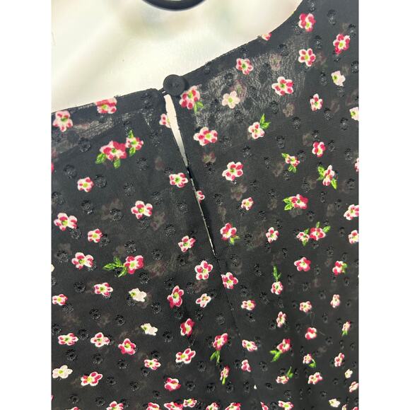 Anthropologie Maeve Steffy Bell-Sleeve Floral Chiffon Overlay Top Black SZ Small - Picture 8 of 13